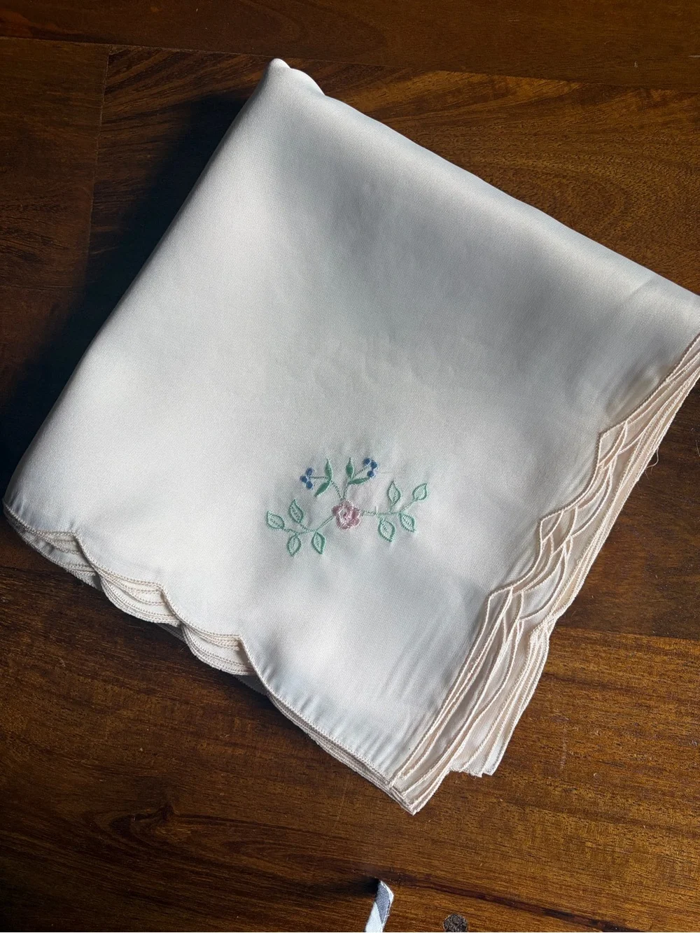100% Silk Set of 12 Napkins Light Pink with Embroidered Flowers - Vietnamese